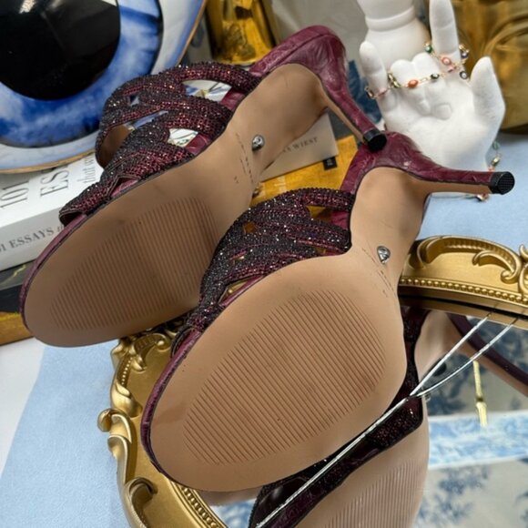 🆕 KURT GEIGER LONDON 🧿 NWOB Crystal Embellished Chain Mule Heel, Wine -Sz 37 7 - Picture 15 of 16